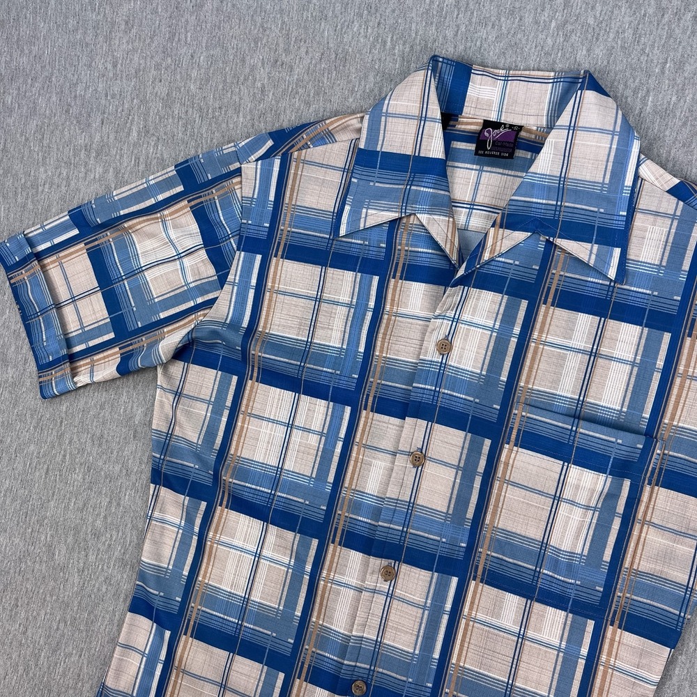 Vintage 70s Joel Cal-Made Big Collar Shirt Mens S Printed Plaid Polyester Disco